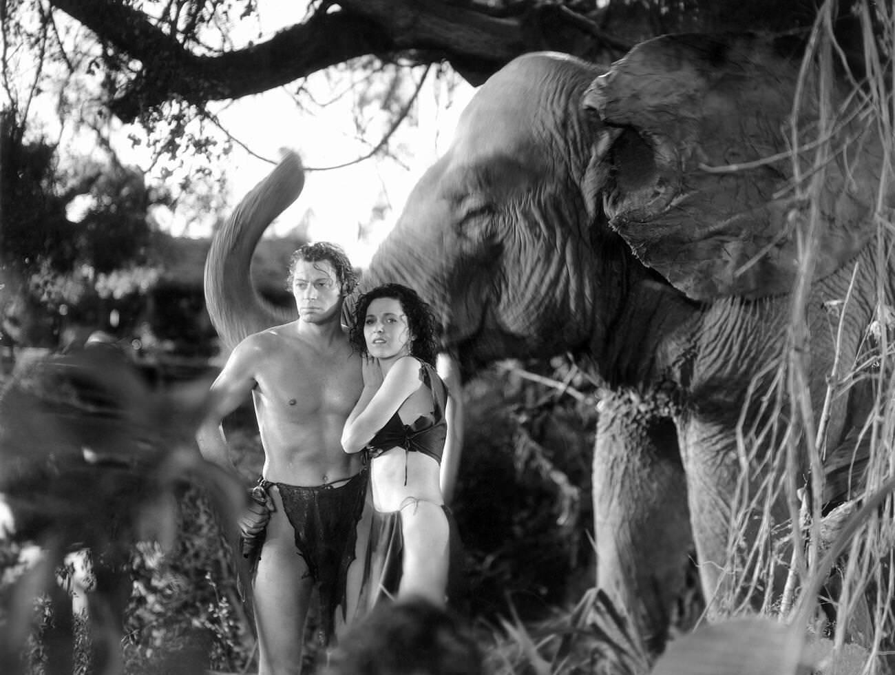 Tarzan: Weissmuller (1934). Johnny Weissmuller As Tarzan, Maureen O'Sullivan As Jane In A Scene From A Tarzan Movie.