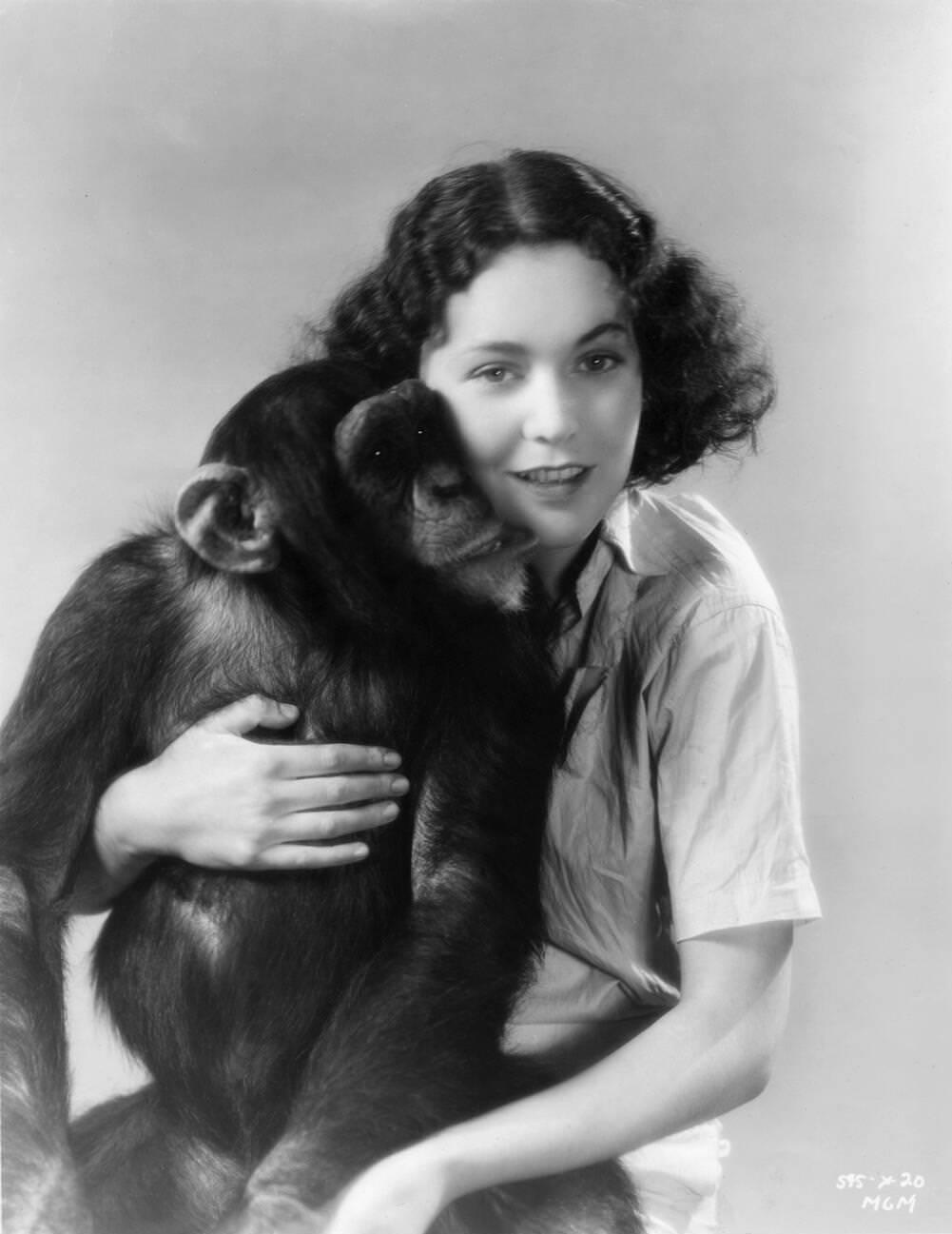 Maureen O'Sullivan And Chimpanzee Publicity Portrait As Jane Parker For &Amp;Quot;Tarzan The Ape Man&Amp;Quot; (1932), Directed By W. S. Novel By Edgar Rice Burroughs, Adaptation By Cyril Hume, Dialogue By Ivor Novello. Metro Goldwyn Mayer.