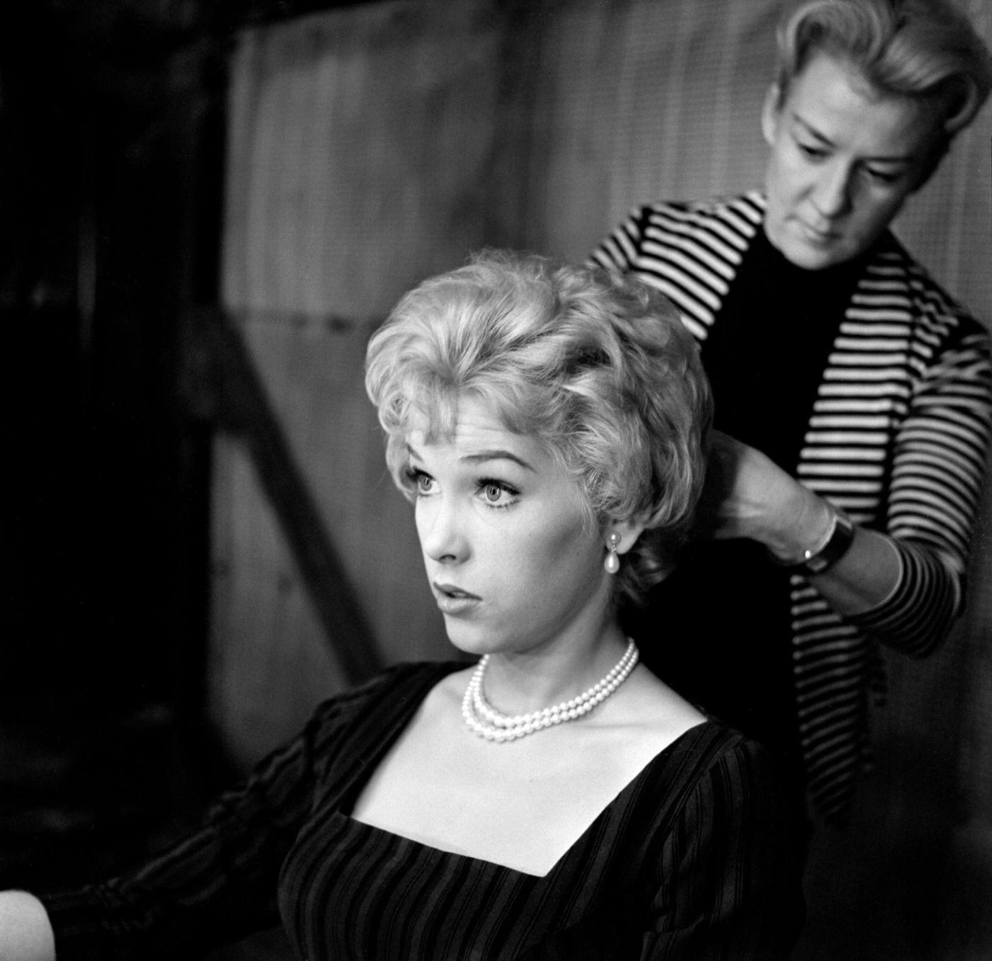 Stella Stevens With Assistant Hair Dresser (Possibly Myran Nolt), 1960