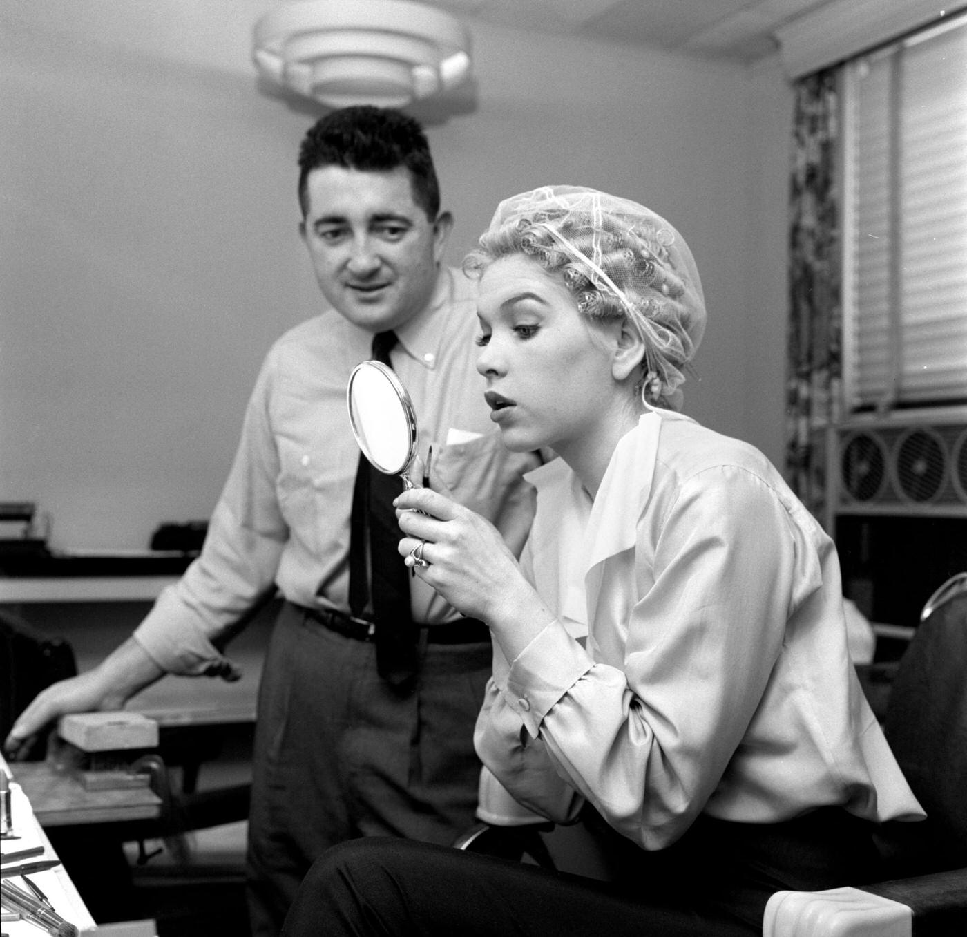 Make-Up Artist Jack Barron With Actress Stella Stevens On The Set Of &Amp;Quot;Alfred Hitchcock Presents,&Amp;Quot; March 6, 1960.