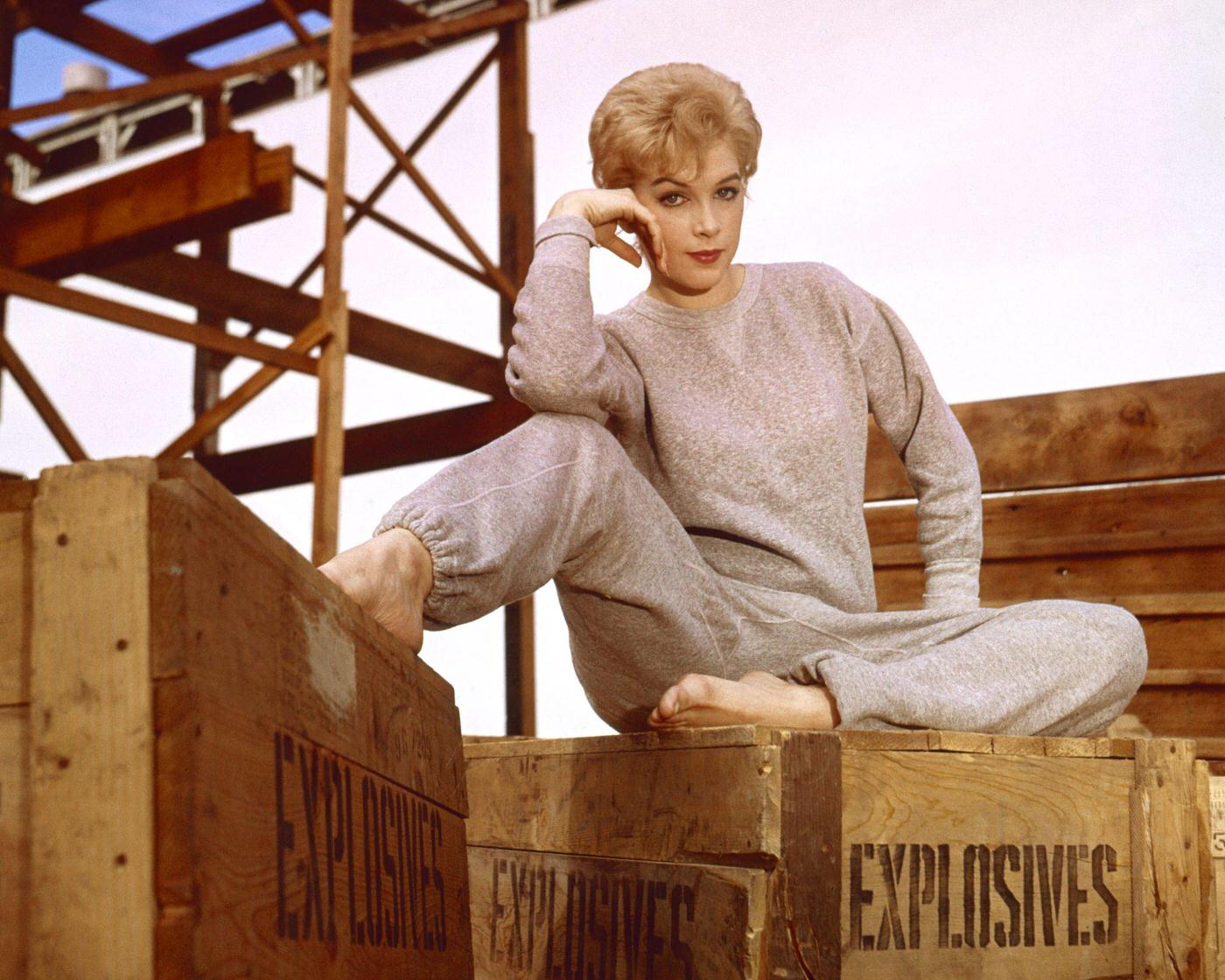 Stella Stevens Sitting On A Crate Of Explosives, 1965.