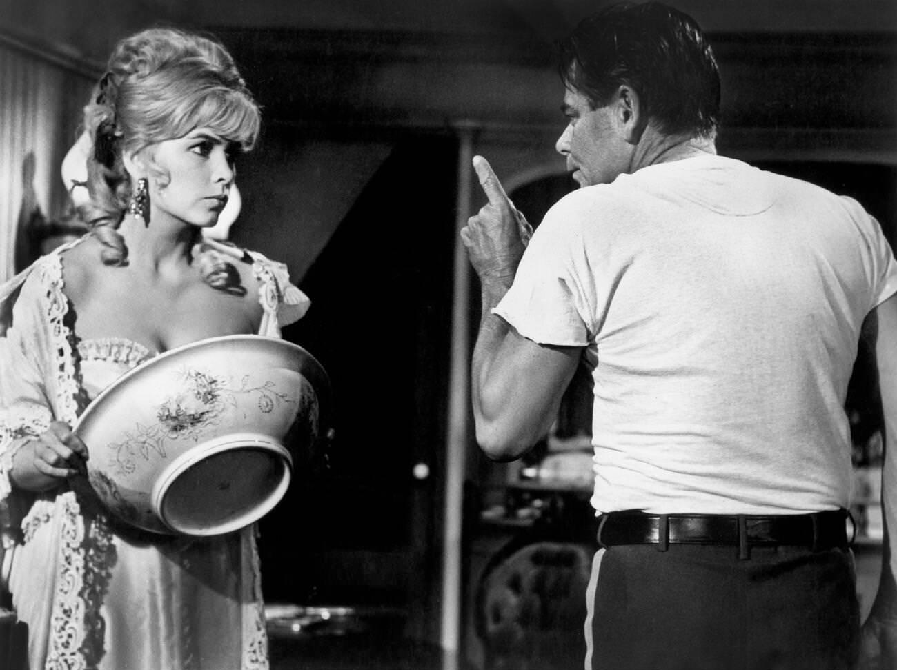 Stella Stevens And Glenn Ford On The Set Of The Film 'Advance To The Rear!', 1964.