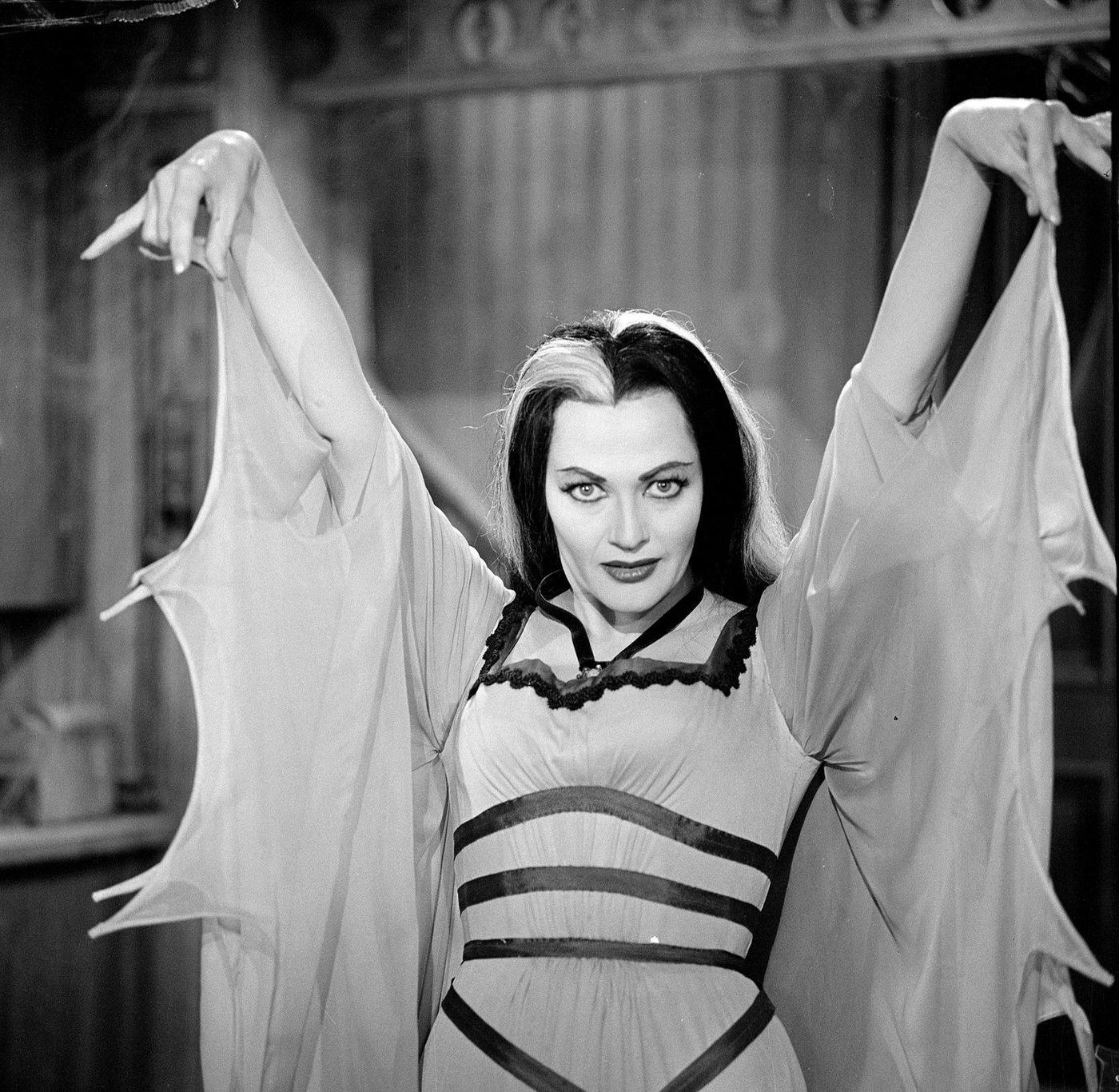 Yvonne De Carlo (Lily Munster) In Bat-Winged Dress In 'The Munsters,' 1964.