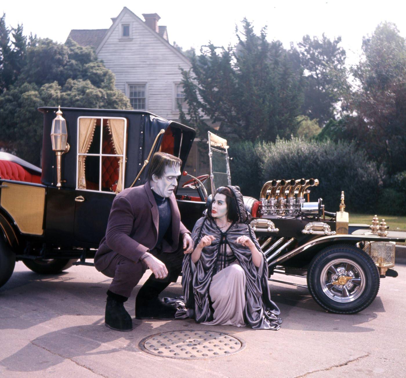 Fred Gwynne And Yvonne De Carlo With The &Amp;Quot;Munster Koach,&Amp;Quot; September 24, 1964.