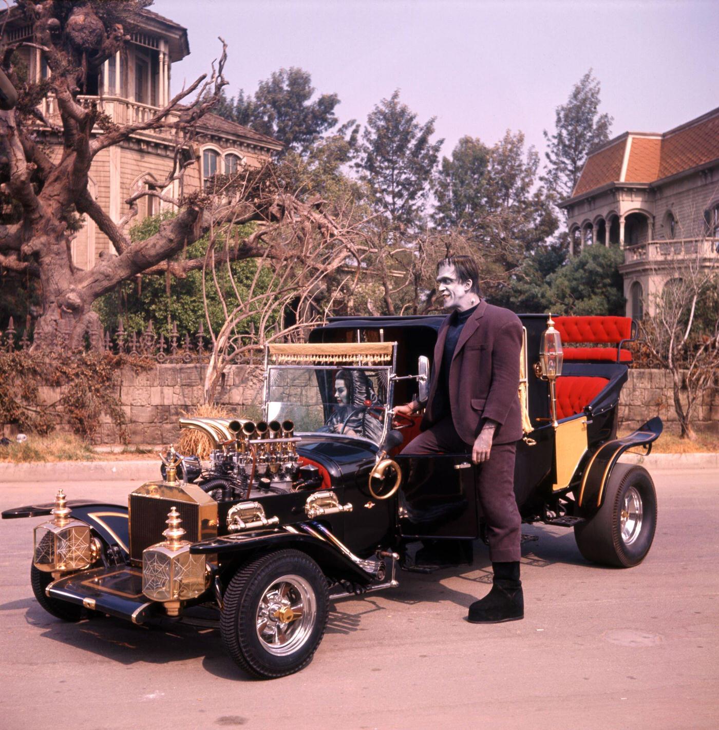 Yvonne De Carlo And Fred Gwynne With The &Amp;Quot;Munster Koach,&Amp;Quot; September 24, 1964.