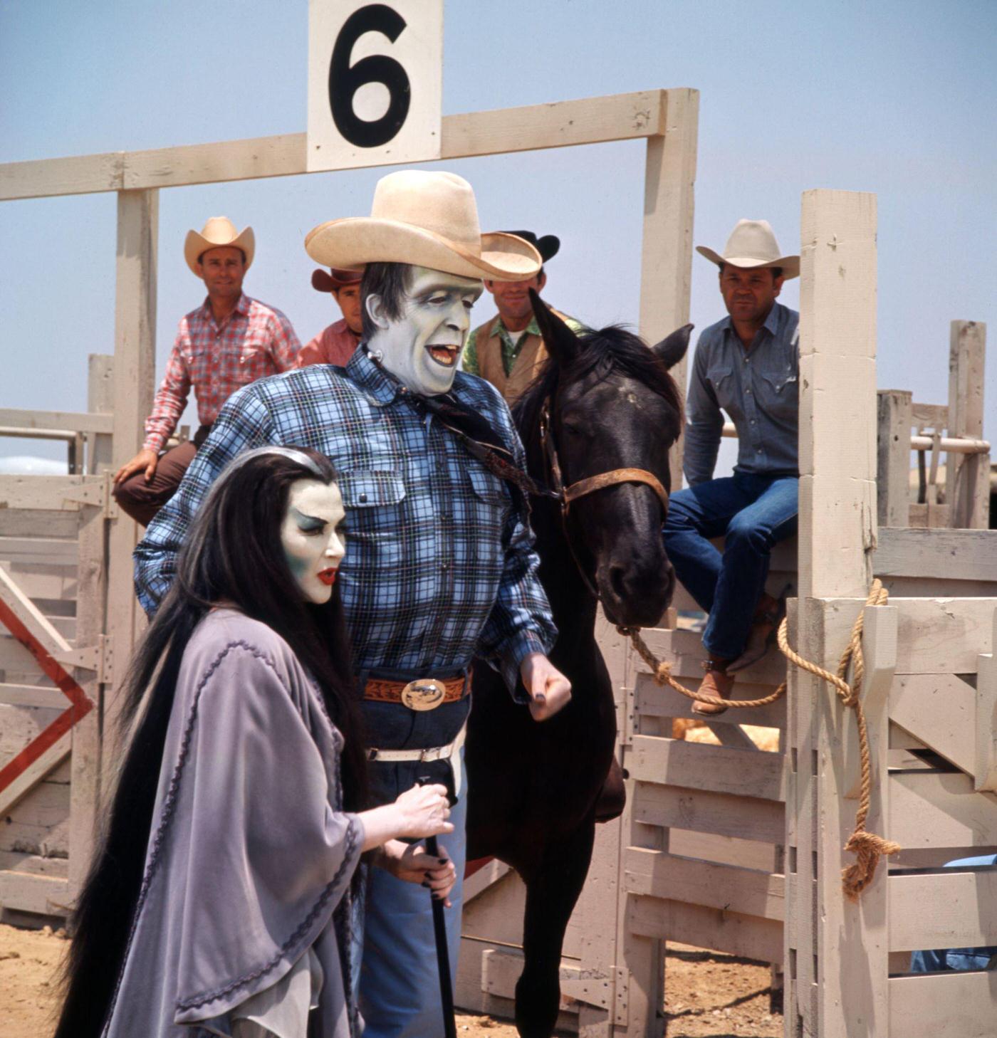 Yvonne De Carlo And Fred Gwynne In 'The Munsters' Episode 'Bronco Bustin' Munster,' September 30, 1965.