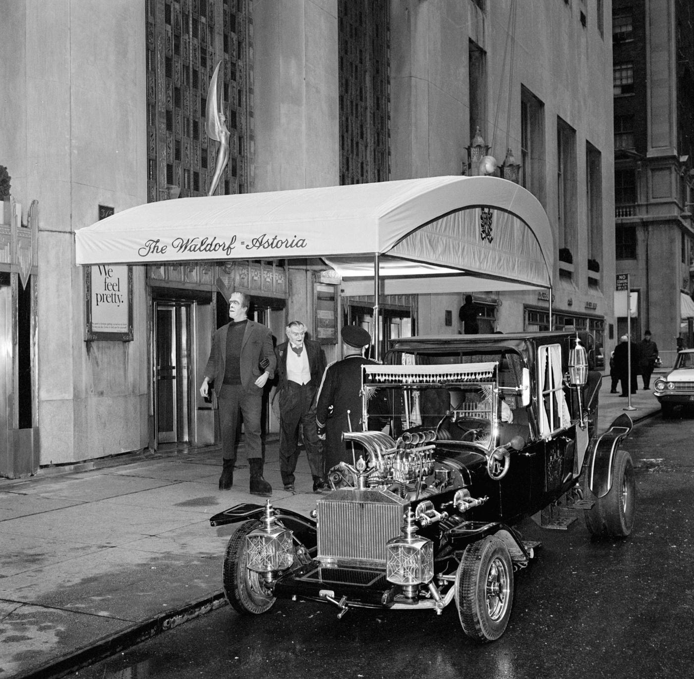 Cast At The Waldorf Astoria Hotel With The Munster Koach, November 12, 1964.