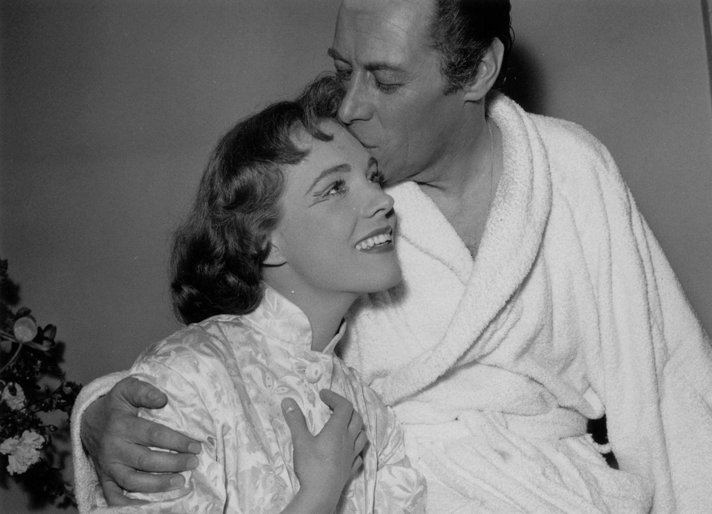 Rex Harrison Gives Julie Andrews A Kiss Backstage, 1958.