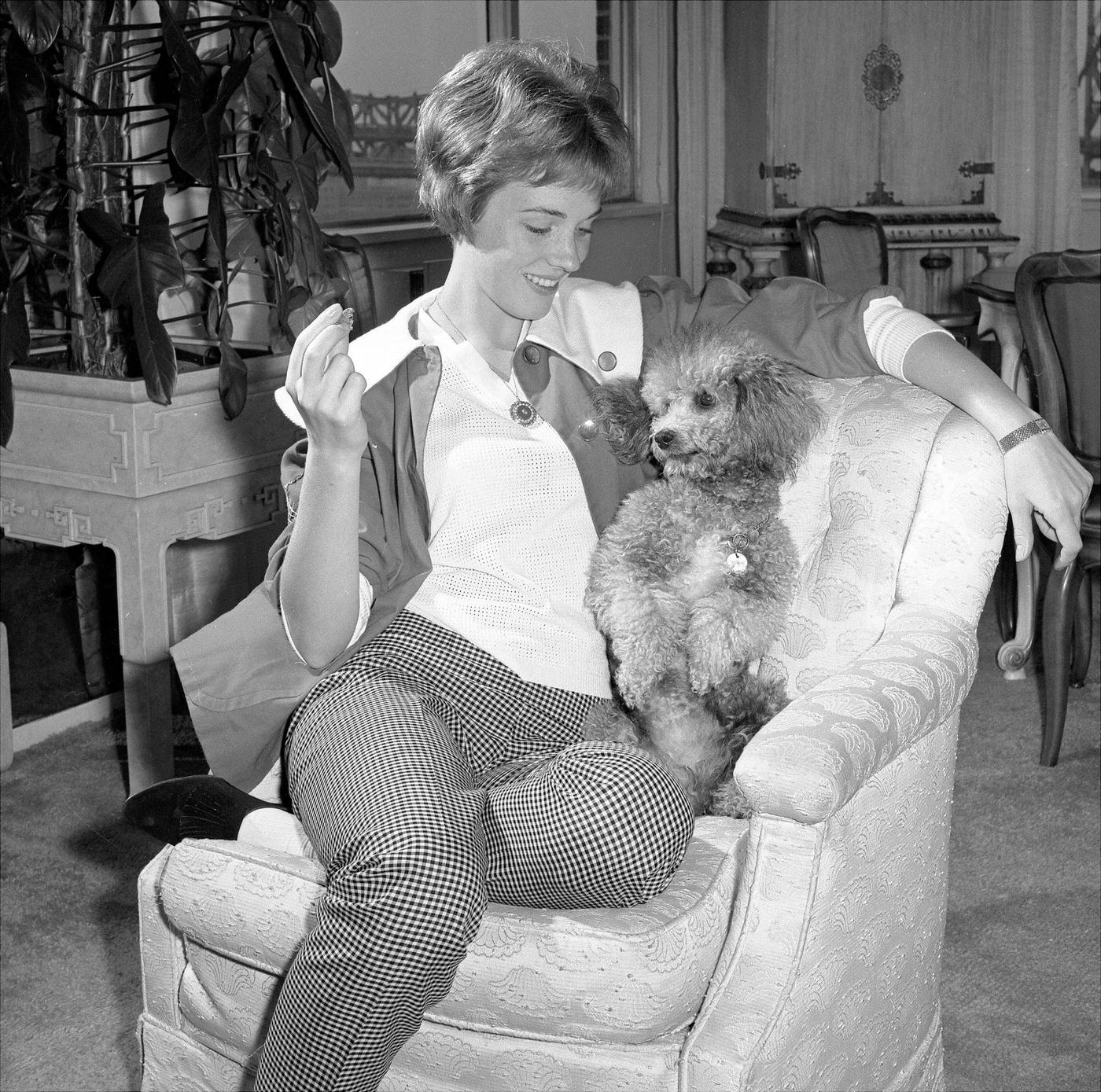 Julie Andrews Photographed With Her Dog Shy, 1962.