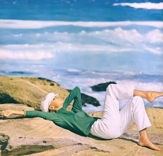 Camilla Sparv In A Silk Jersey Top And White Duck Pants, 1964.