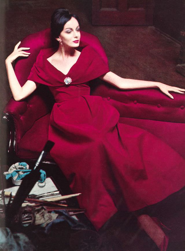 Model In A Red Evening Gown, 1960.