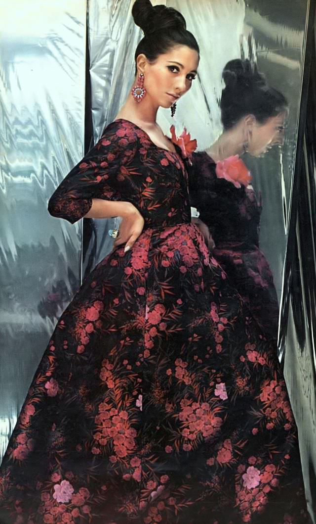 Astrid Schiller In A Cerise Brocade Dress, 1965.