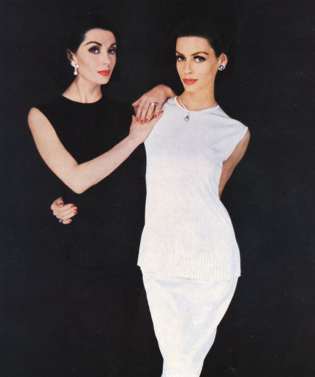 Models In Two-Piece Black And White Knit Jerseys, 1962.