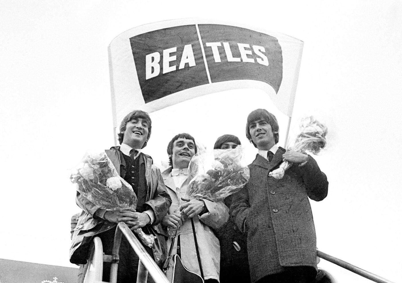 The Beatles With Jimmy Nicol On Steps Of Aircraft At Copenhagen Airport, 1964.