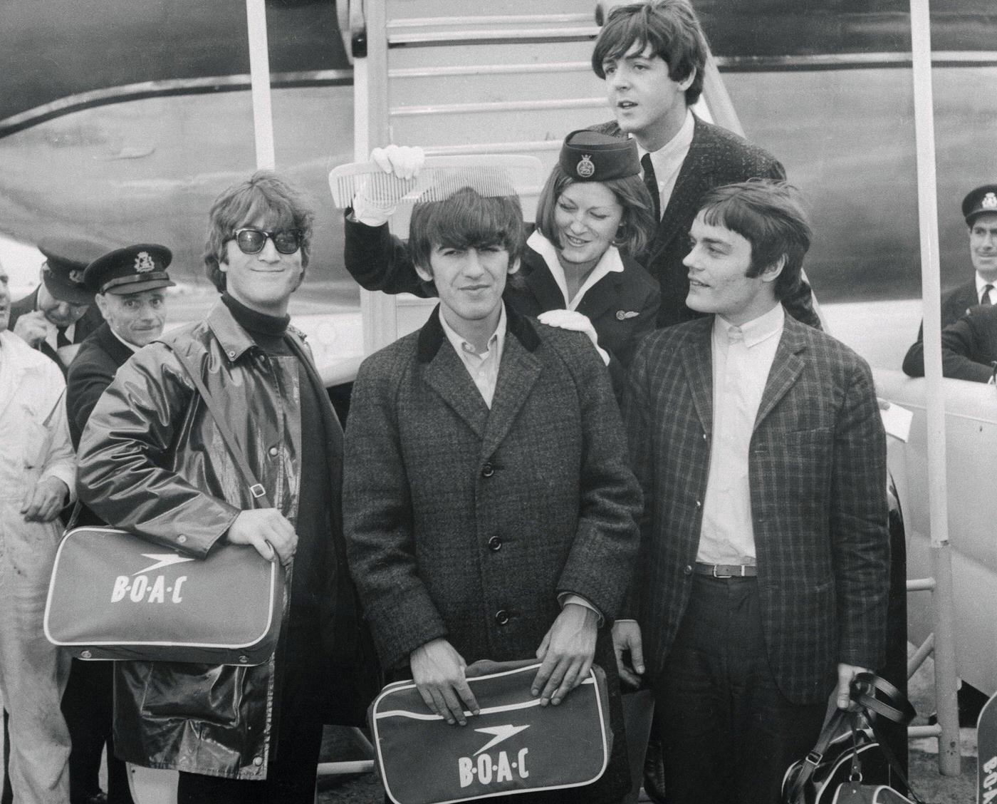 George Harrison'S Hair Combed By Boac Hostess, Returning From Holland Concerts, 1964.