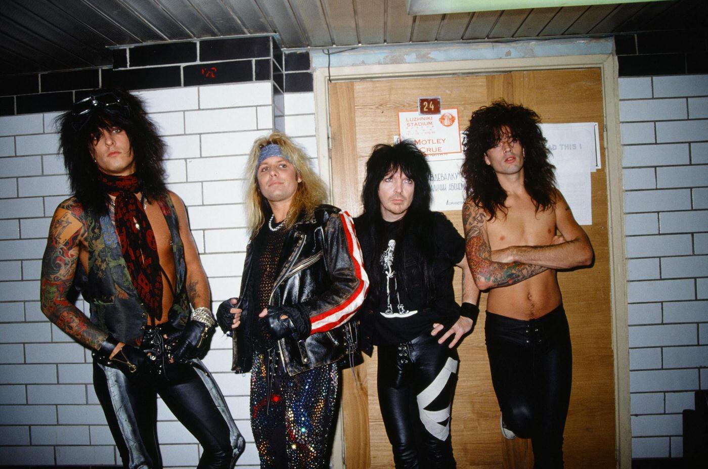 Motley Crue Backstage At The Moscow Music Peace Festival 1989, Featuring Nikki Sixx, Vince Neil, Mick Mars, And Tommy Lee, 1989.