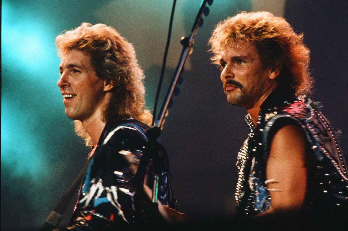 Francis Buchholz And Rudolf Schenker Of Scorpions Performing At The Moscow Music Peace Festival 1989