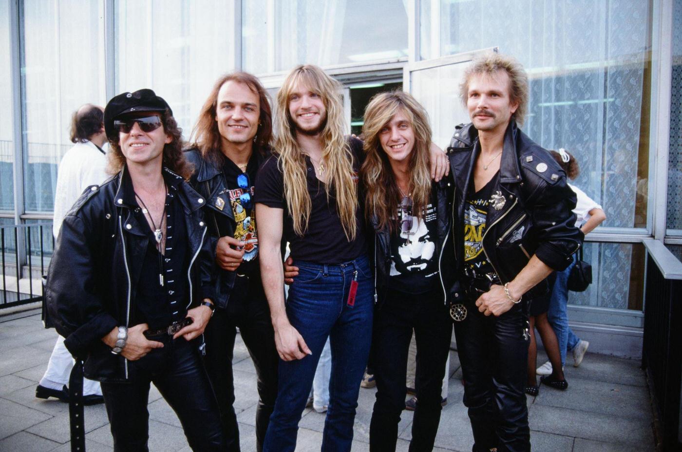 Press Call At The Moscow Music Peace Festival 1989, Featuring Klaus Meined, Matthias Japs, Zakk Wylde, Dave Sabo, And Rudolf Schenker, 1989.