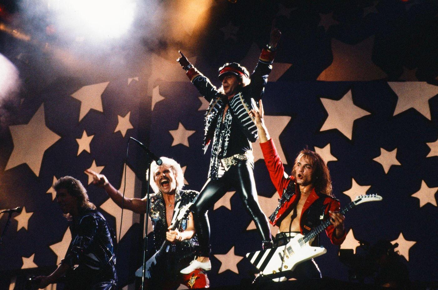 Scorpions Performing At The Moscow Music Peace Festival 1989, Featuring Francis Buchholz, Rudolf Schenker, Klaus Meine, And Mattias Jabs, 1989.