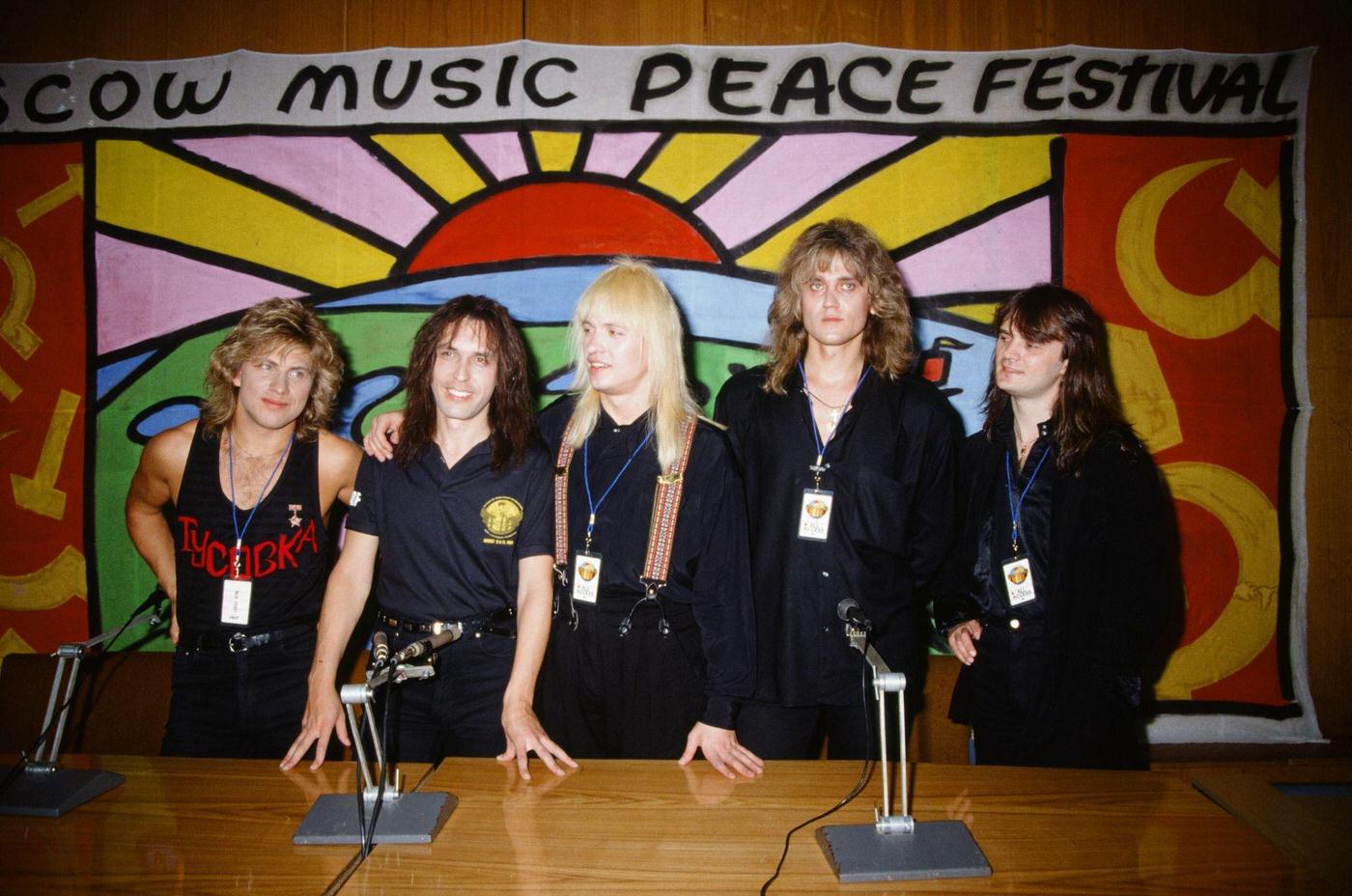 Gorky Park At The Press Conference During The Moscow Music Peace Festival 1989, Featuring Jan Ianenkov, Alexei Belov, Alexander 'Big Sasha' Minkov, And Alexander Lvov, 1989.