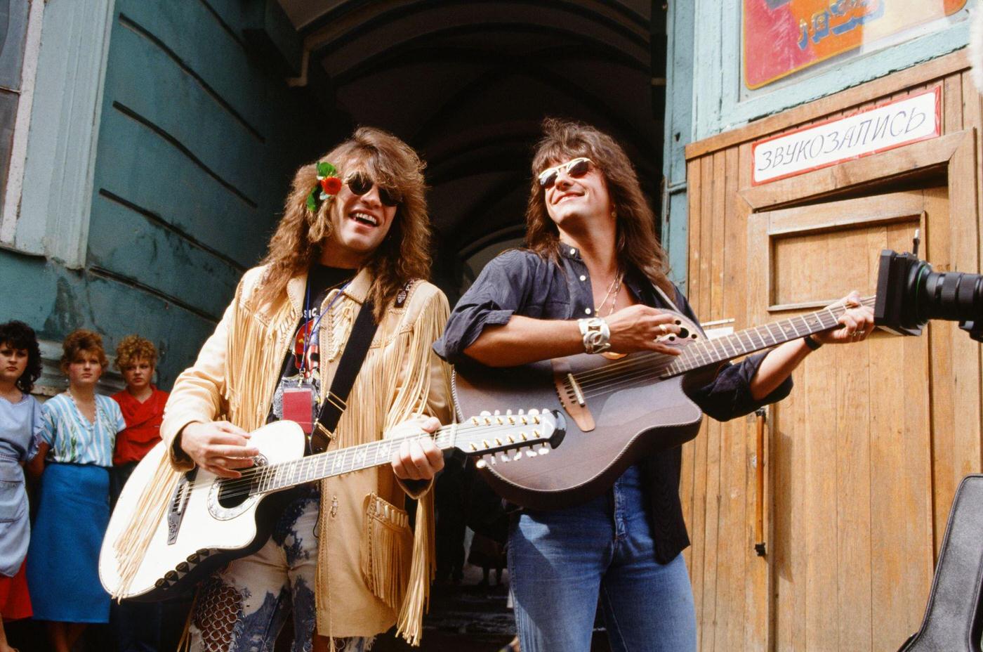 Jon Bon Jovi And Richie Sambora Performing Candidly On The Streets Of Moscow During The Moscow Music Peace Festival 1989