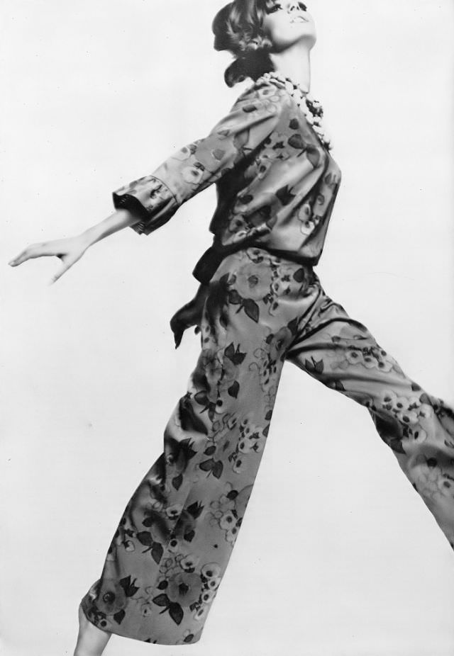 Nicole De La Marge In Floral Organza Outfit By Graham Price, 1965