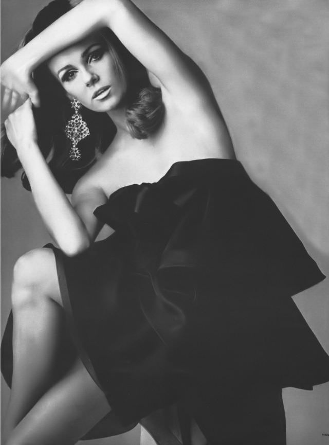 Nicole De La Marge In Black Chiffon Dress By Pierre Cardin, 1966