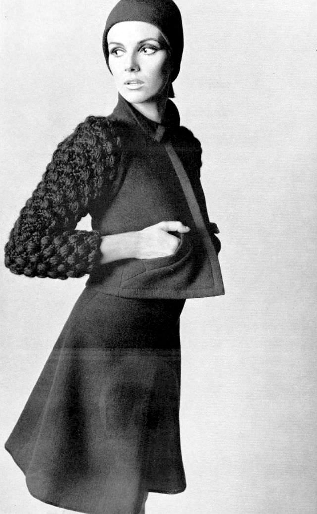 Nicole De La Marge In Green Wool Ensemble By Jean Patou, 1966