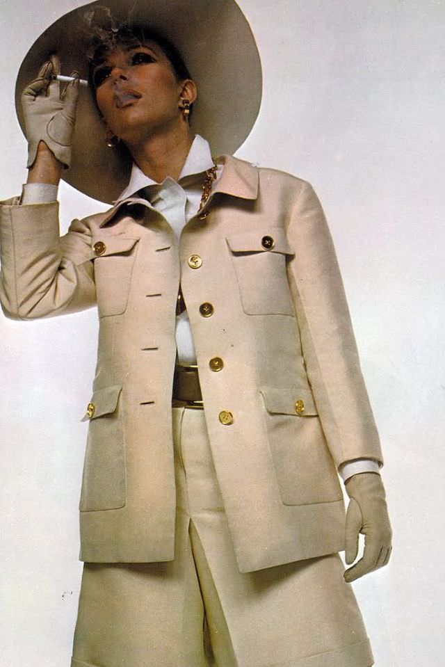 Nicole De La Marge In Safari Suit By Nina Ricci For Vogue Uk, 1967