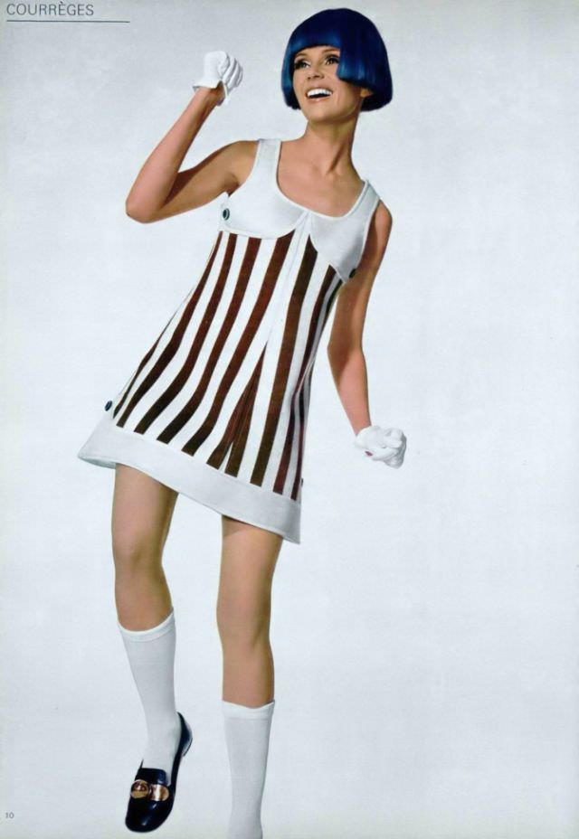 Nicole De La Marge In Striped Dress By Courrèges, 1969