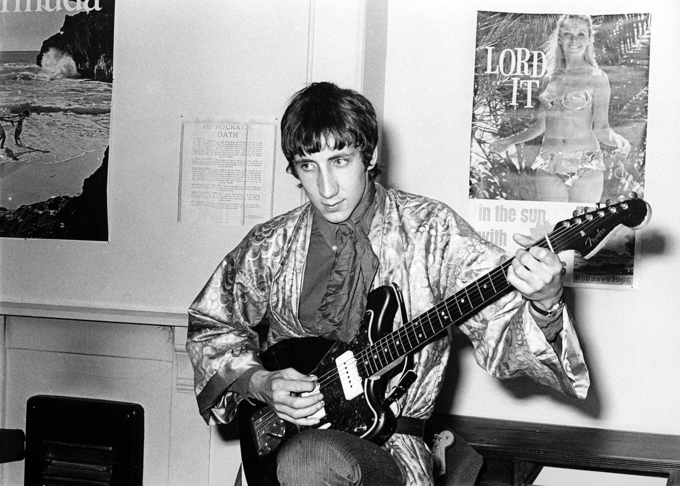 Pete Townshend Of The Who Backstage At Pembroke College With A Fender Jazzmaster, May.