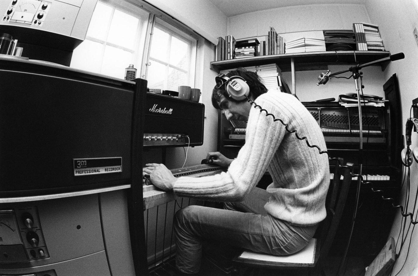 Pete Townshend Records In His Home Studio Playing A Pedal Steel Guitar, January.