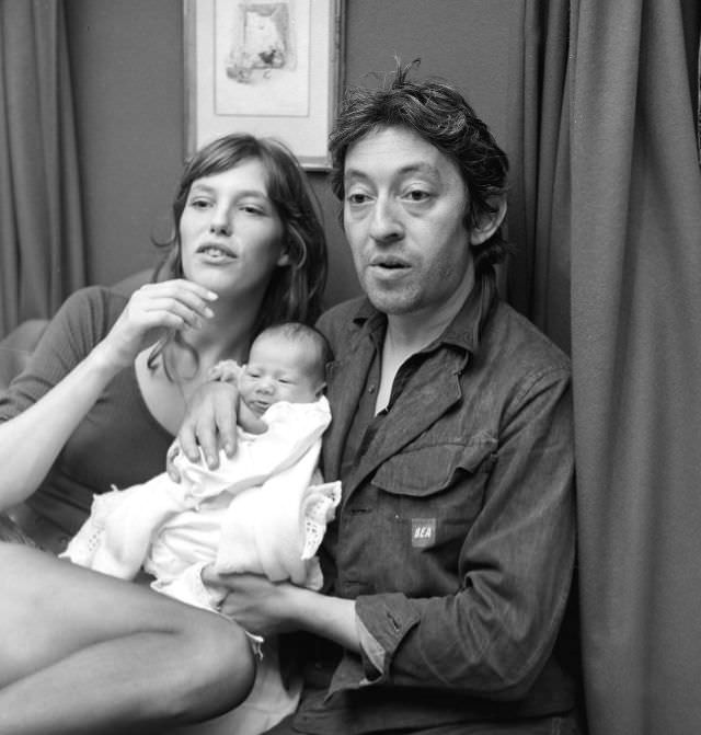 Serge Gainsbourg And Jane Birkin With Their Daughter Charlotte Gainsbourg In London, 1971