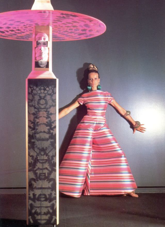 Veruschka In Striped Silk Jumpsuit By Scaasi, 1966