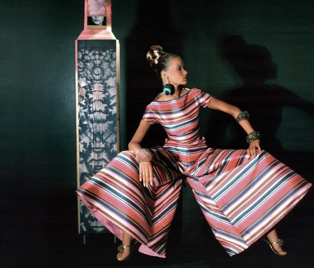Veruschka In Striped Silk By Arnold Scaasi, 1966