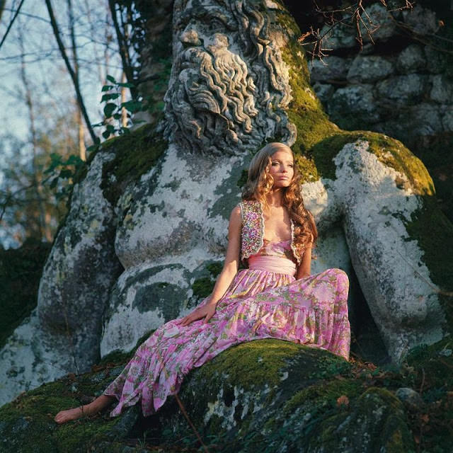 Veruschka In Floral Dress In Bomarzo, Italy, 1969