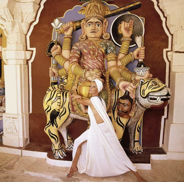 Veruschka In Ivory Dress Before Goddess Chamunda, India, 1964