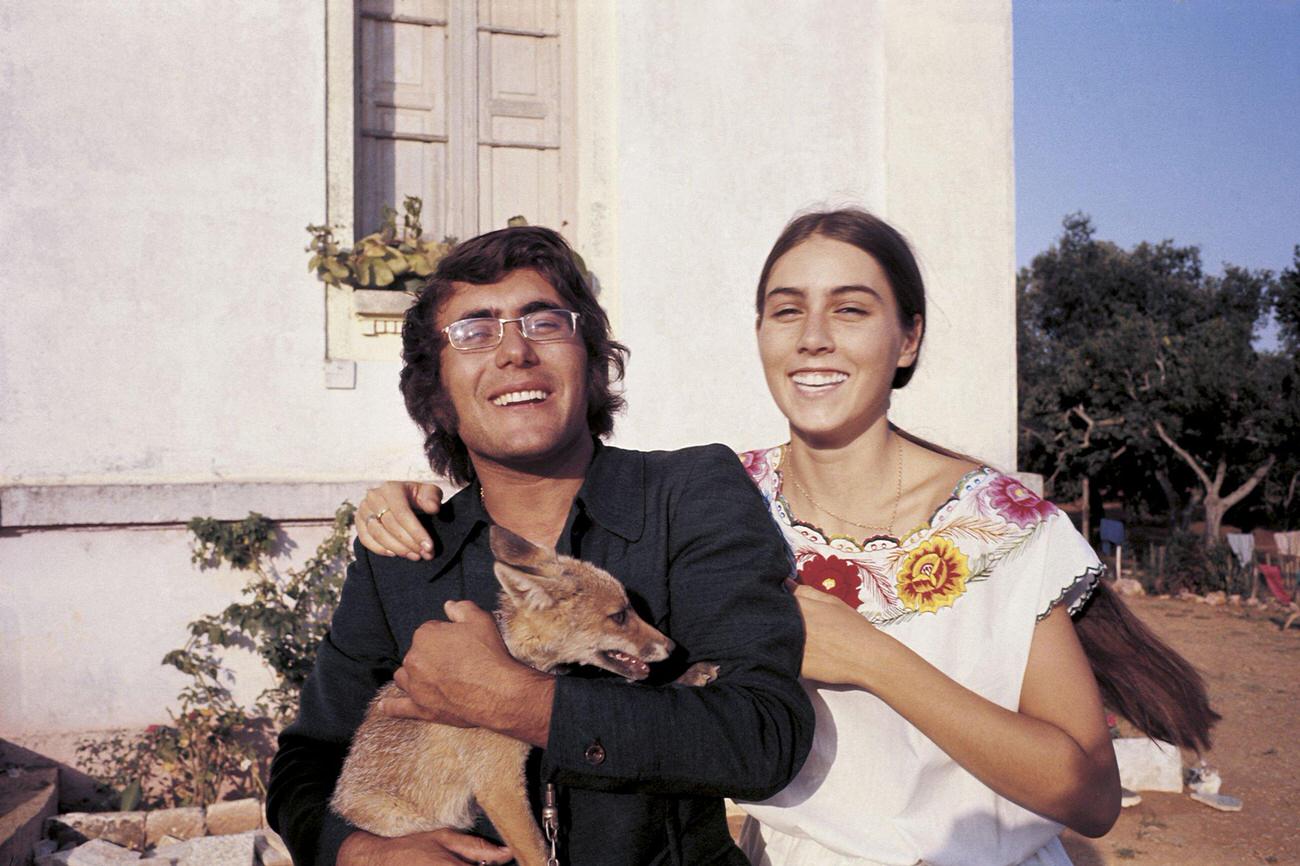 Al Bano Smiling With Romina Power And A Dog In Cellino S.marco, 1970.