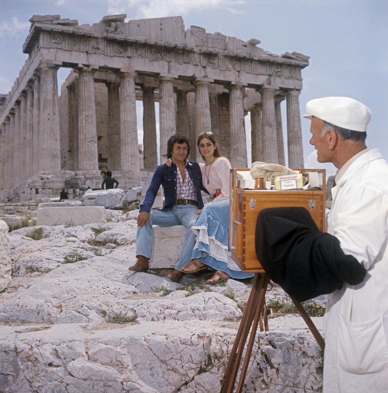Al Bano And Romina Power In Front Of The Parthenon In Athens, 1970S.