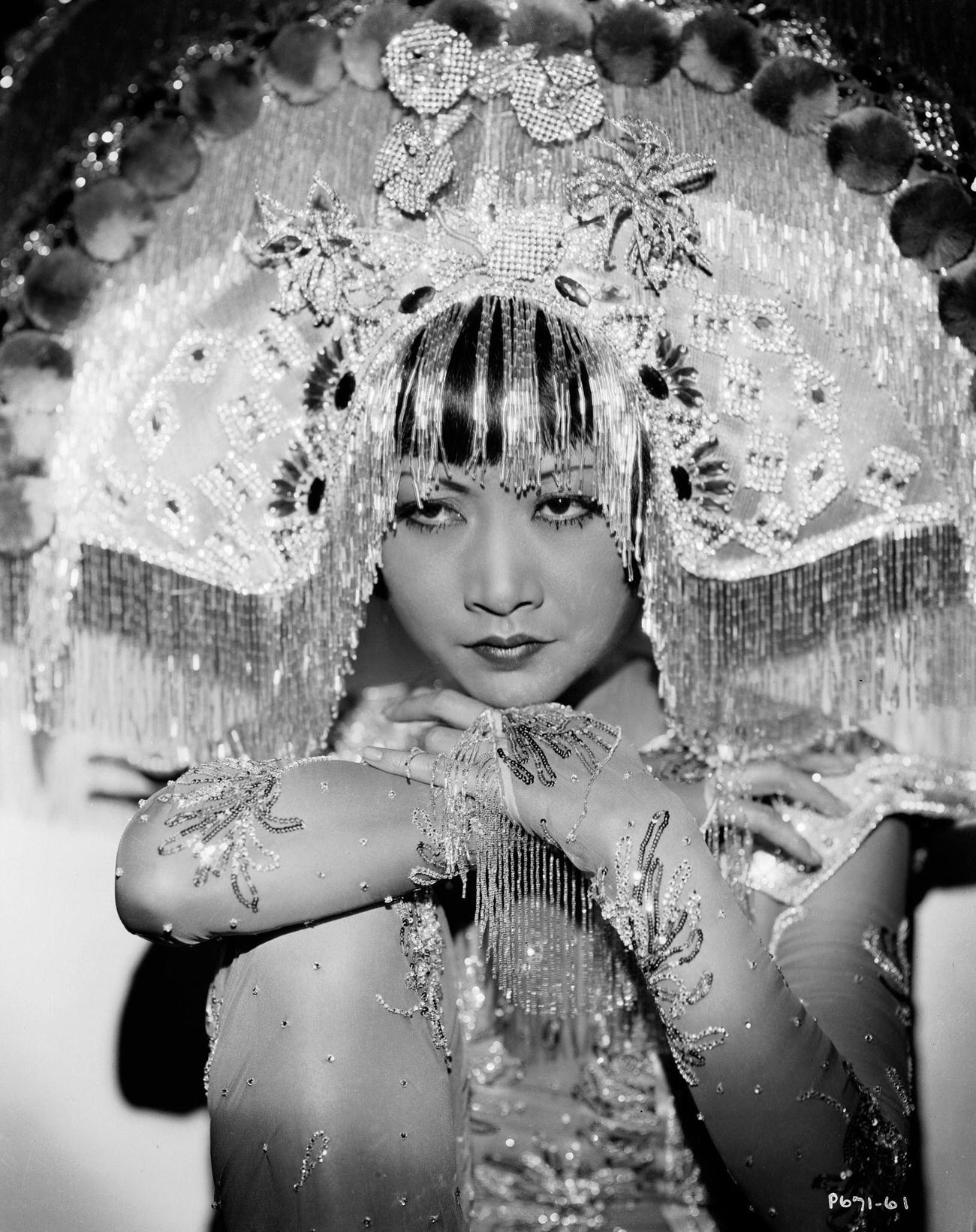 Anna May Wong Wearing An Outlandish Headdress, Circa 1931.