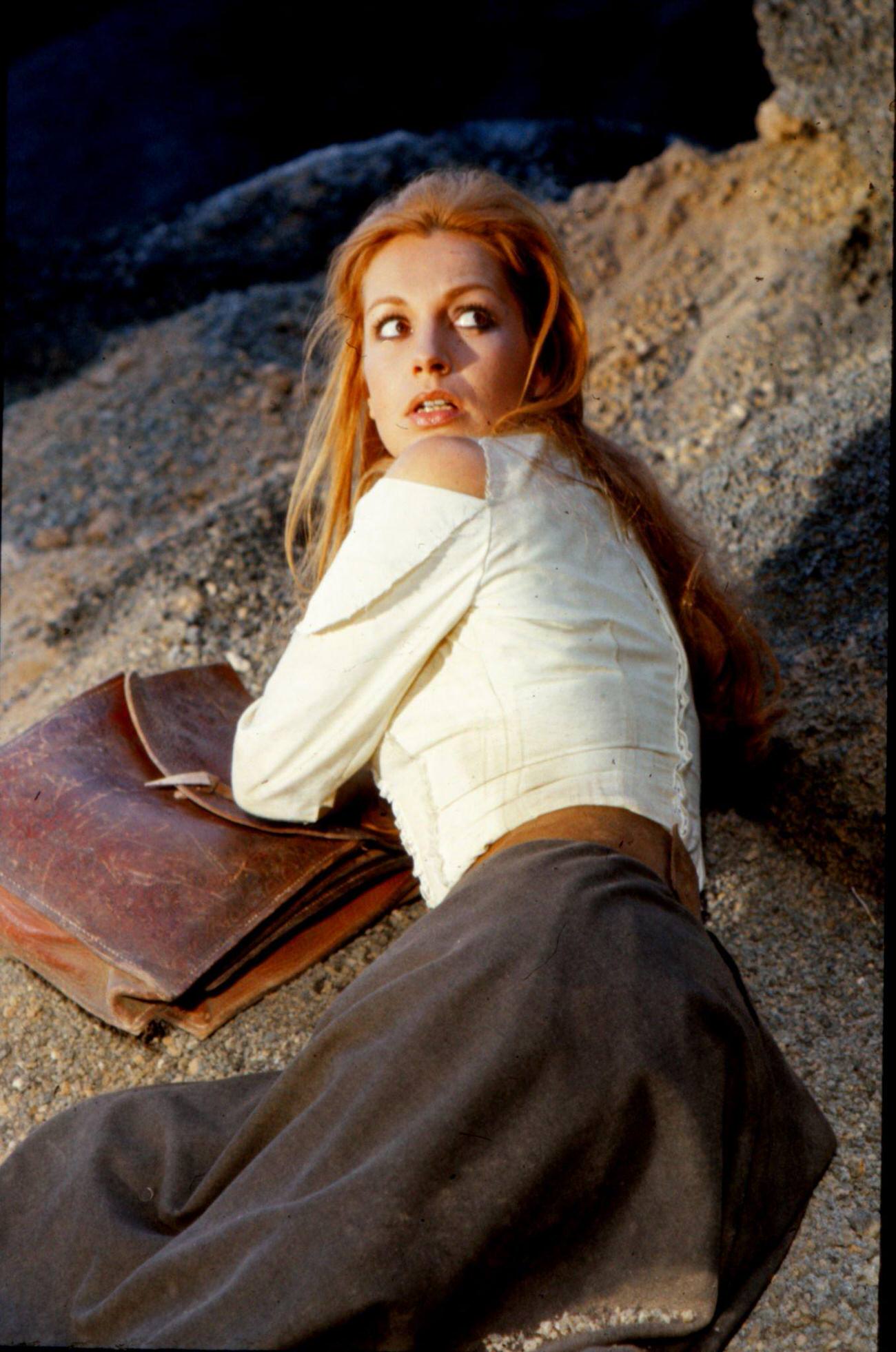 Catherine Spaak During The Filming Of 'Take A Hard Ride', Italy, 1974.