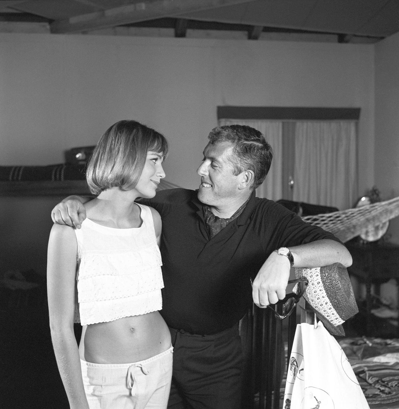 Catherine Spaak And Luciano Salce On The Set Of 'Crazy Desire', 1962.