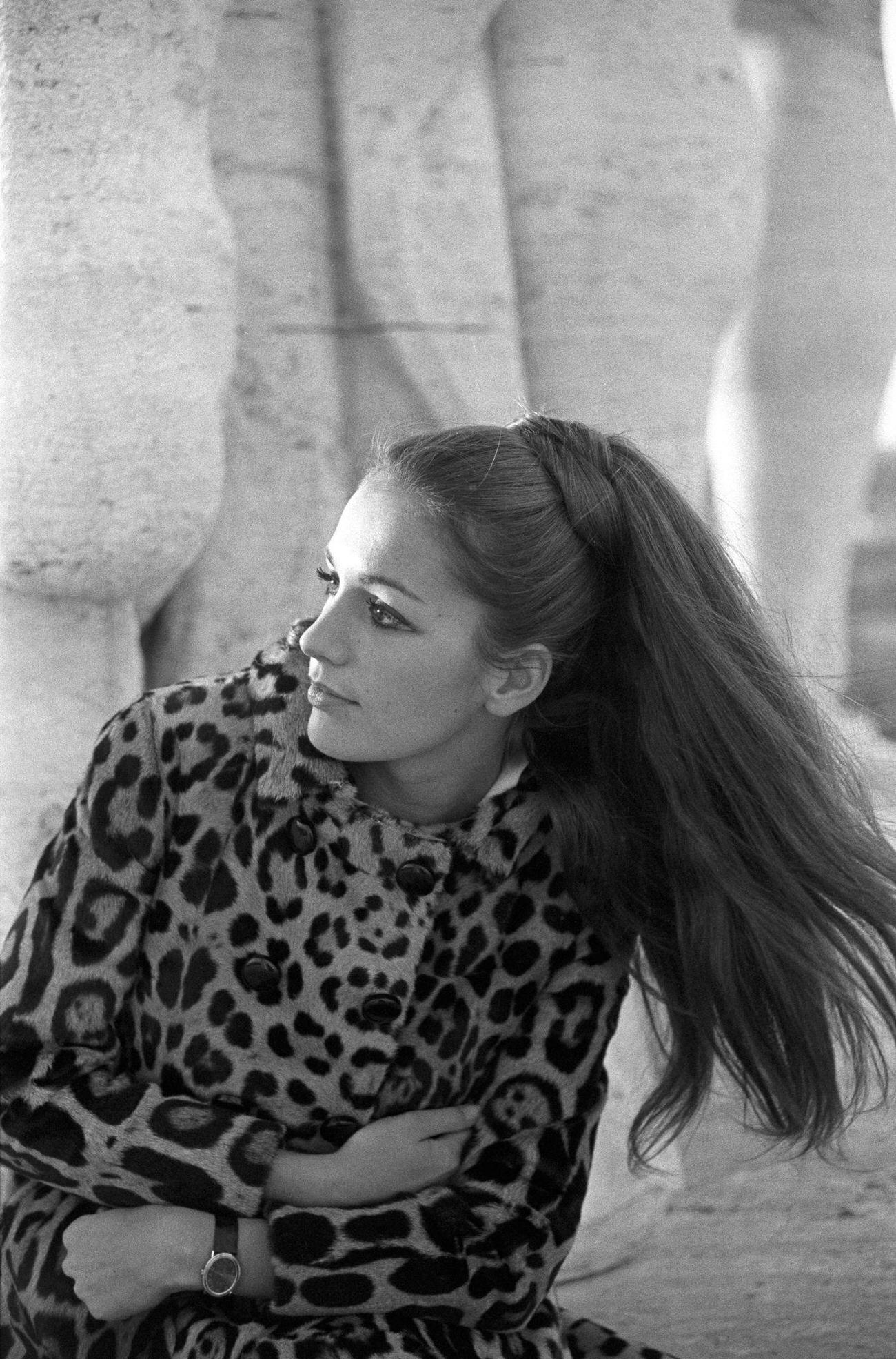 Catherine Spaak In A Leopard-Skin Coat, Rome, 1969.
