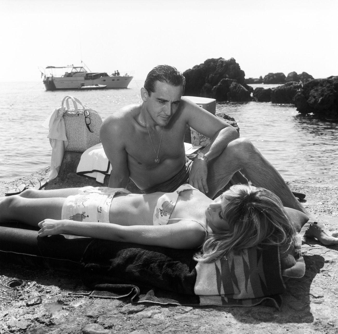 Catherine Spaak And Vittorio Gassman In An Intimate Moment In 'Il Sorpasso', 1962.