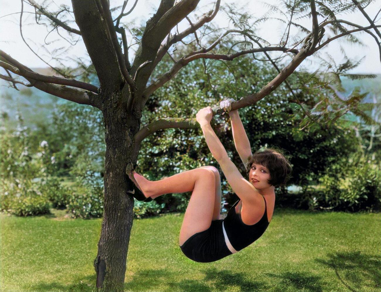 Clara Bow Hanging From A Tree Branch, 1920S