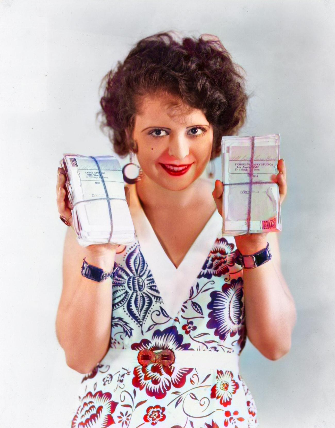 Clara Bow Holding Bundles Of Fan Mail, Circa 1928.