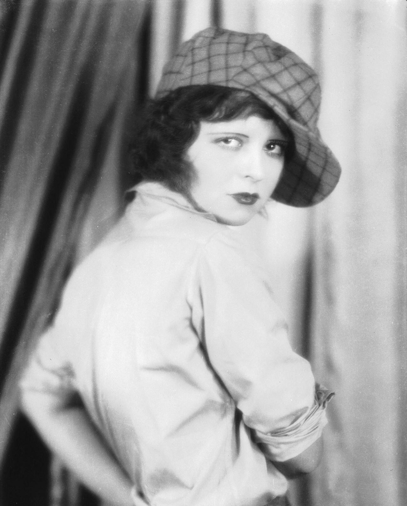 Clara Bow Wearing A Checked Cap, Circa 1926.