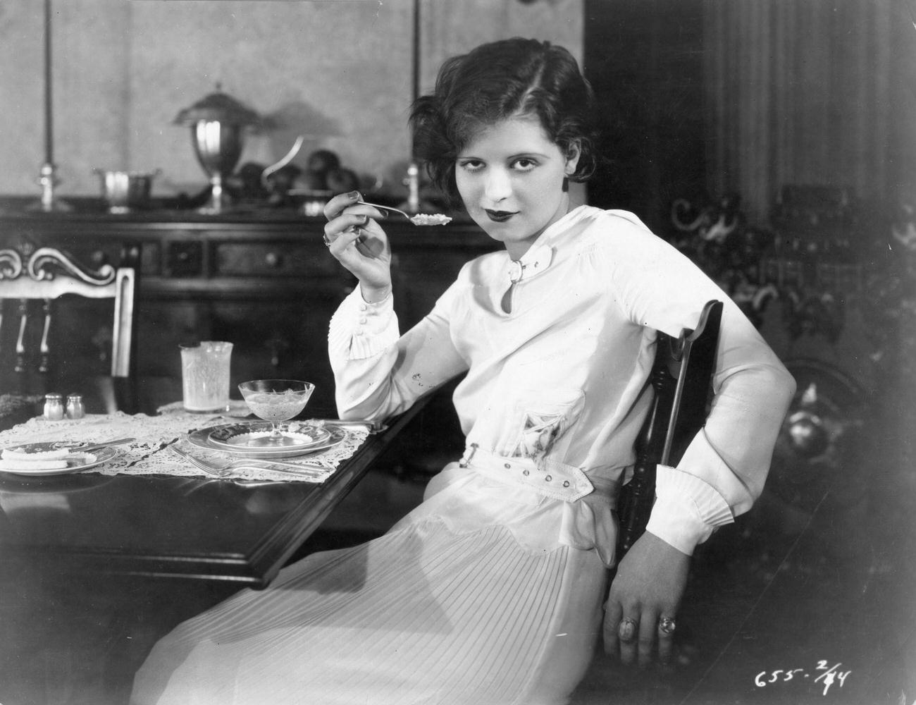 Clara Bow With A Spoonful Of Pudding, Circa 1928.