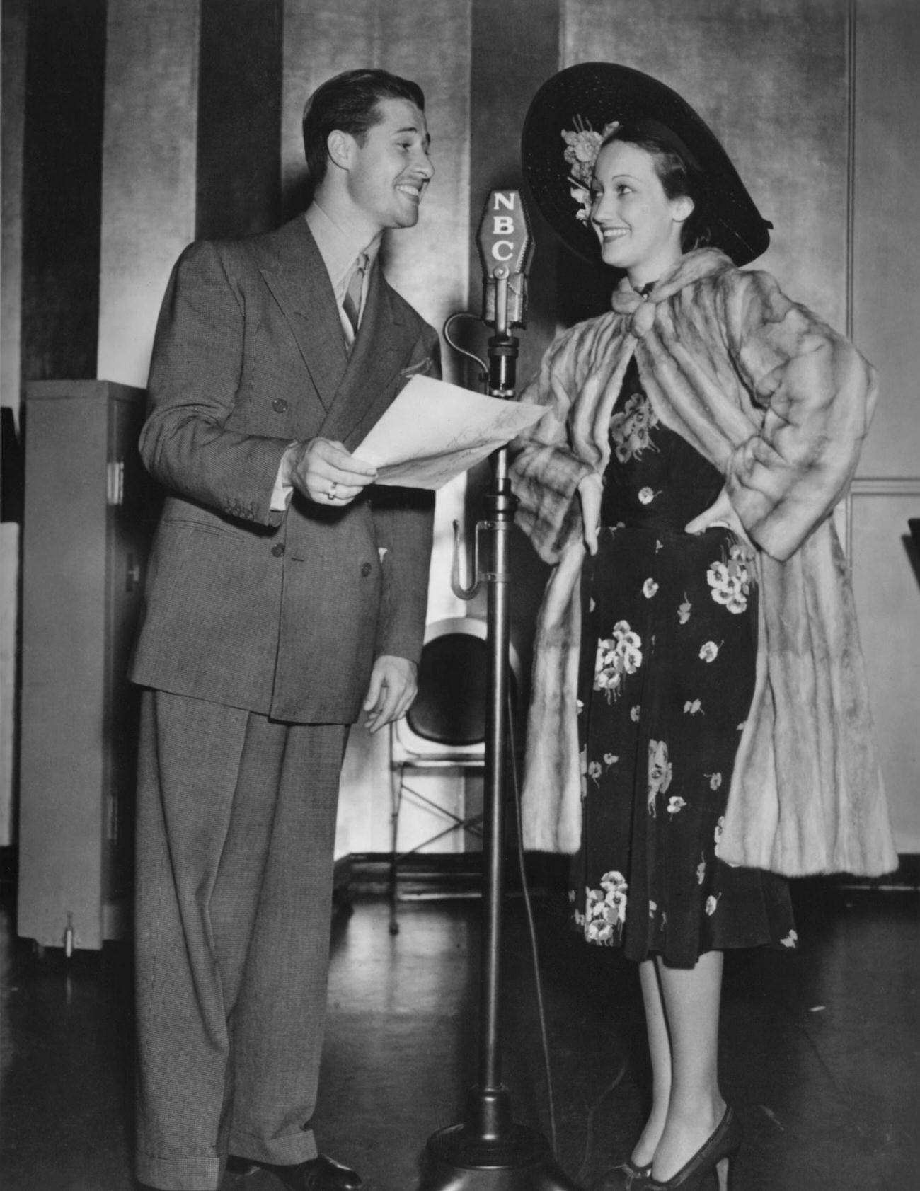 Don Ameche And Dorothy Lamour With An Nbc Microphone For The Radio Show, &Amp;Quot;The Chase And Sanborn Hour,&Amp;Quot; 1937.