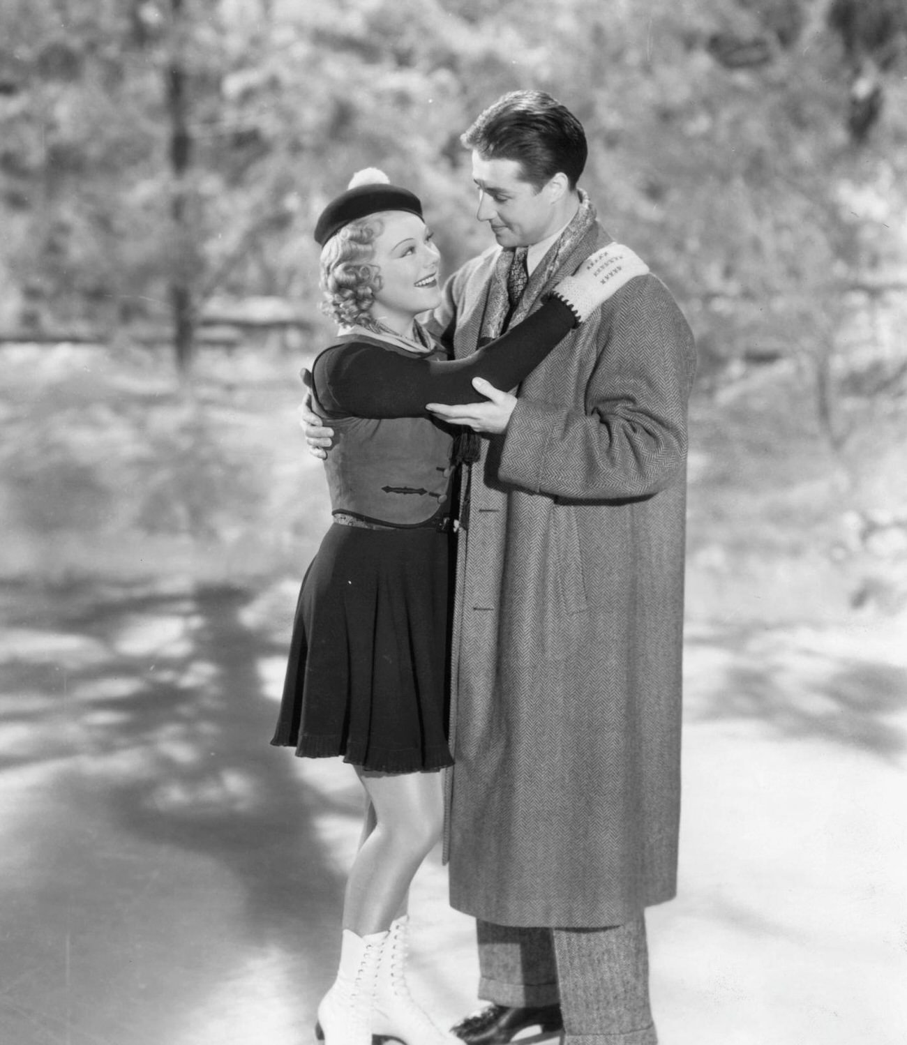 Sonja Henie And Don Ameche In A Scene From &Amp;Quot;Happy Landing,&Amp;Quot; 1938.